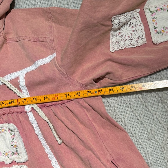NWOT - POL Pink Distressed Denim Patchwork Jacket with Lace - Picture 5 of 13